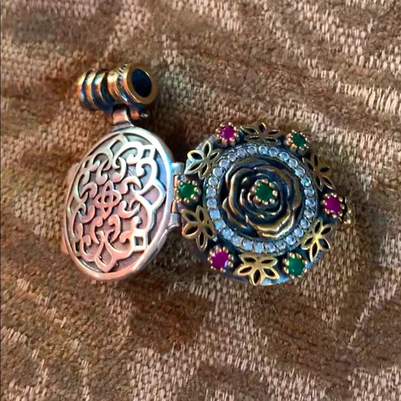 Ruby Emerald Topaz Silver Locket Pendant Celtic Infinity Knots, Lotus & Rose - Picture 1 of 11